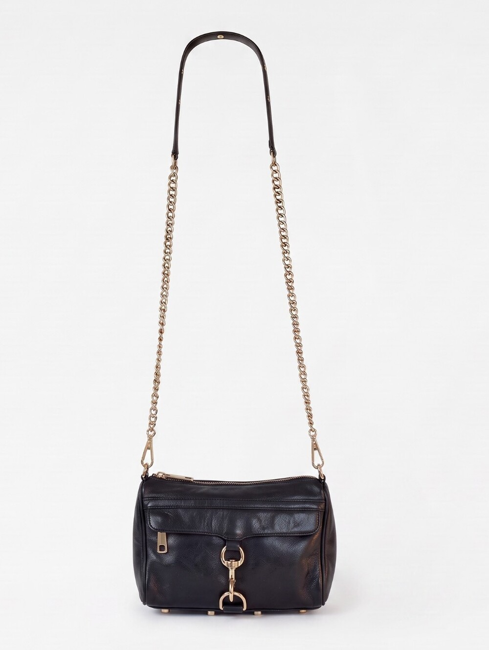 Rebecca Minkoff Black Leather Crossbody with Gold Chain Strap and Hardware